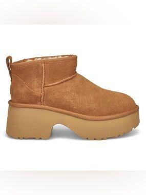 UGG Classic Ultra Mini New Heights Platform Suede Chestnut Ankle Boot Bootie